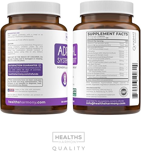 Miniatura 8 de Apoyo Adrenal y Administrador de Cortisol (Sin OMG) Salud Adrenal Poderosa con L-Tirosina y Ashwagandha - Mantén Niveles Equilibrados de Cortisol y