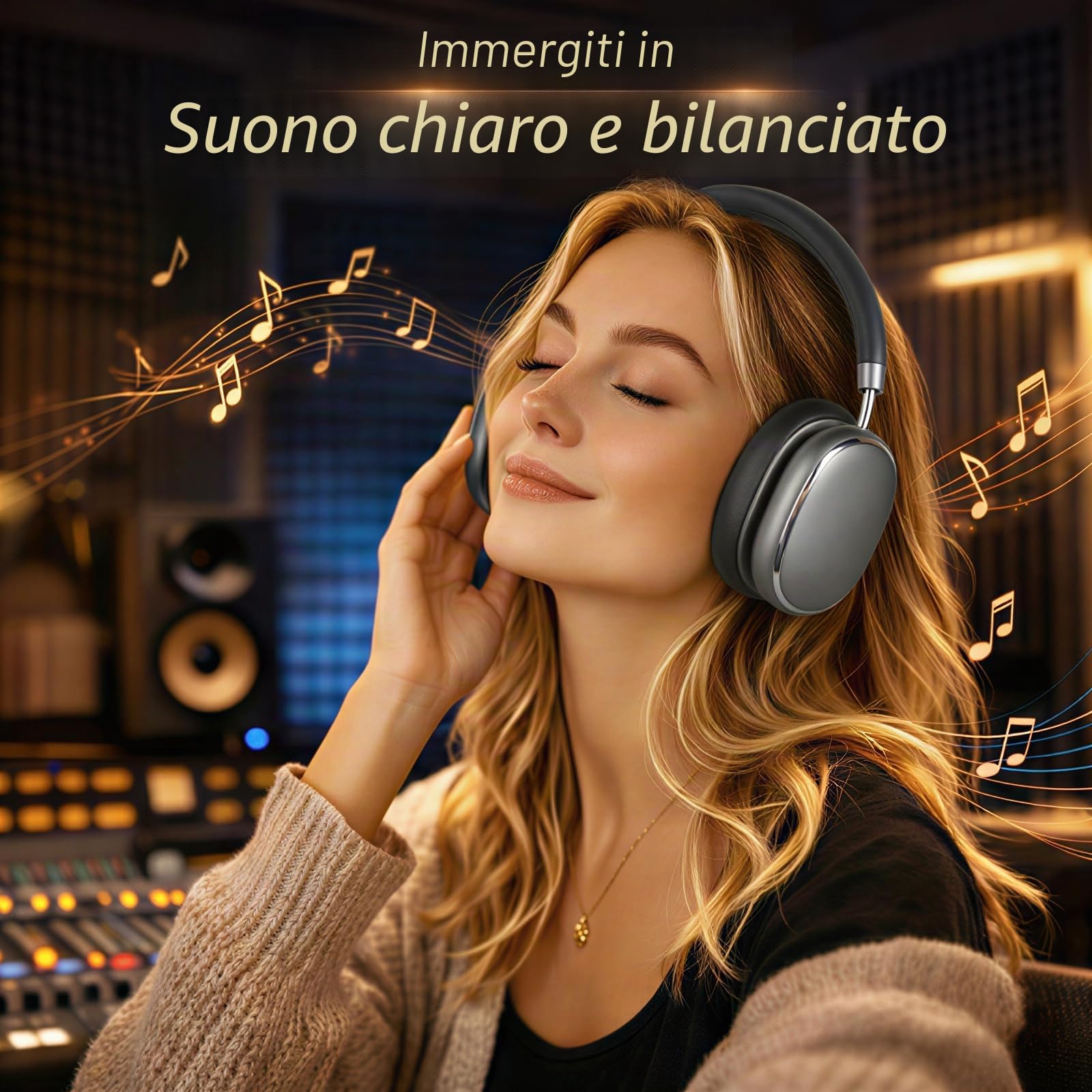 NC95 Cuffie Wireless Over-Ear Bluetooth 6.0, Cancellazione Attiva del Rumore,Controllo a Manopola, 120 Ore di Riproduzione,Controllo Tramite App,Vestibilità Comoda