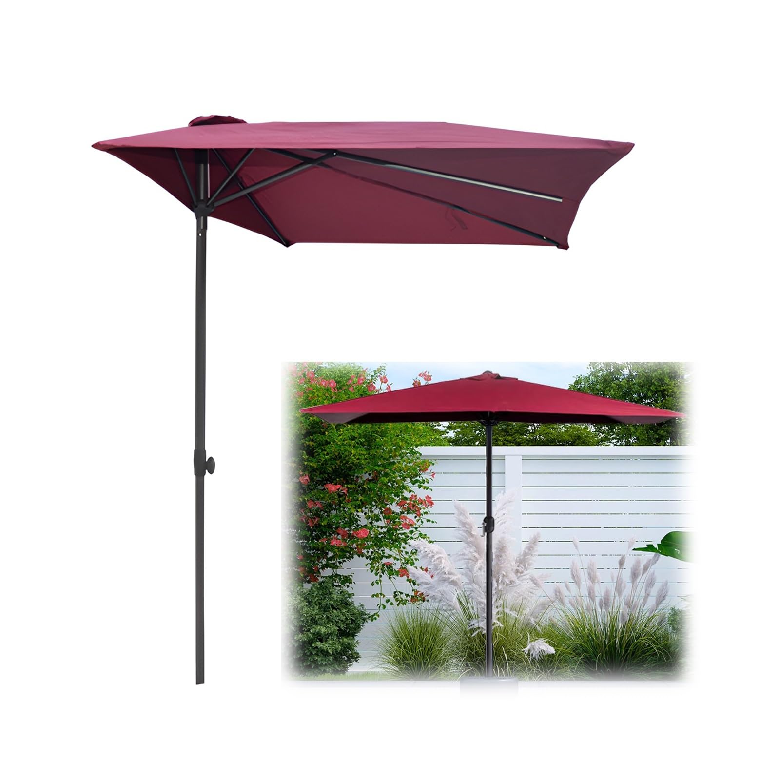HAOKKV 8.2ft *4.3ft Garden Parasol, Half Rectangle Balcony Umbrella Adjustable Height, For Small Spaces, Against A Wall, Porch, Window(Wine red)