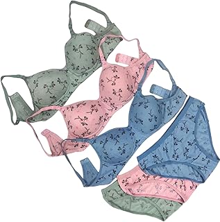 piylu Women Printed Lightly Padded Bra and Panty Set Pack of 3 Multicolor-picture-18