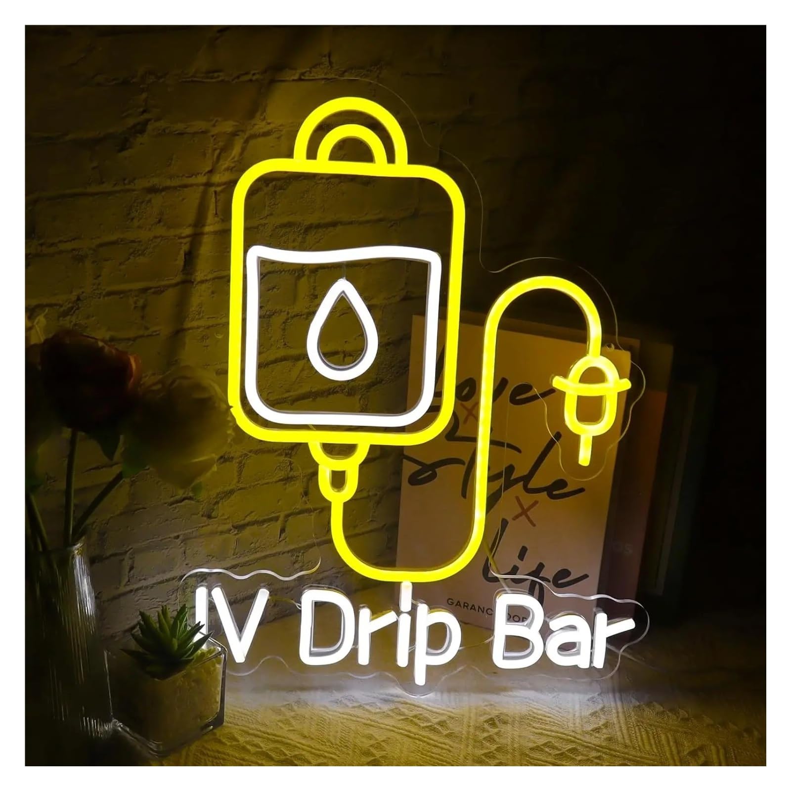 Luces de neón Letrero De Neón IV Drip Bar luz LED Regulable Por USB Para Consultorios Médicos, Clínicas Terapia, Decoración Del Dormitorio Hogar 38X30cm
