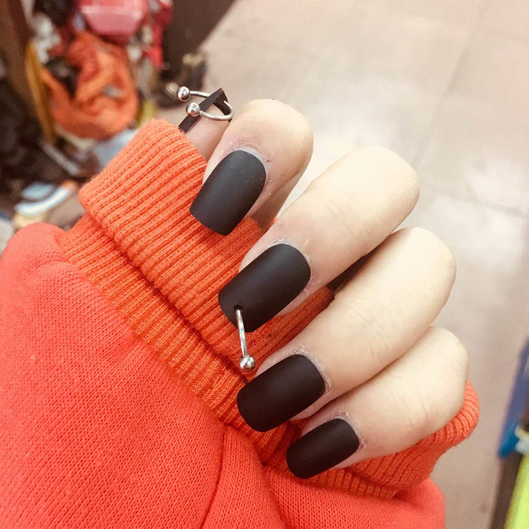 Amazon Com Edary Fake Nails Short Press Nails Black Glossy False Nails Gothic Ballerina Press On Nails Stiletto Acrylic Full Cover Fake Nails For Women And Girls K Beauty Personal Care