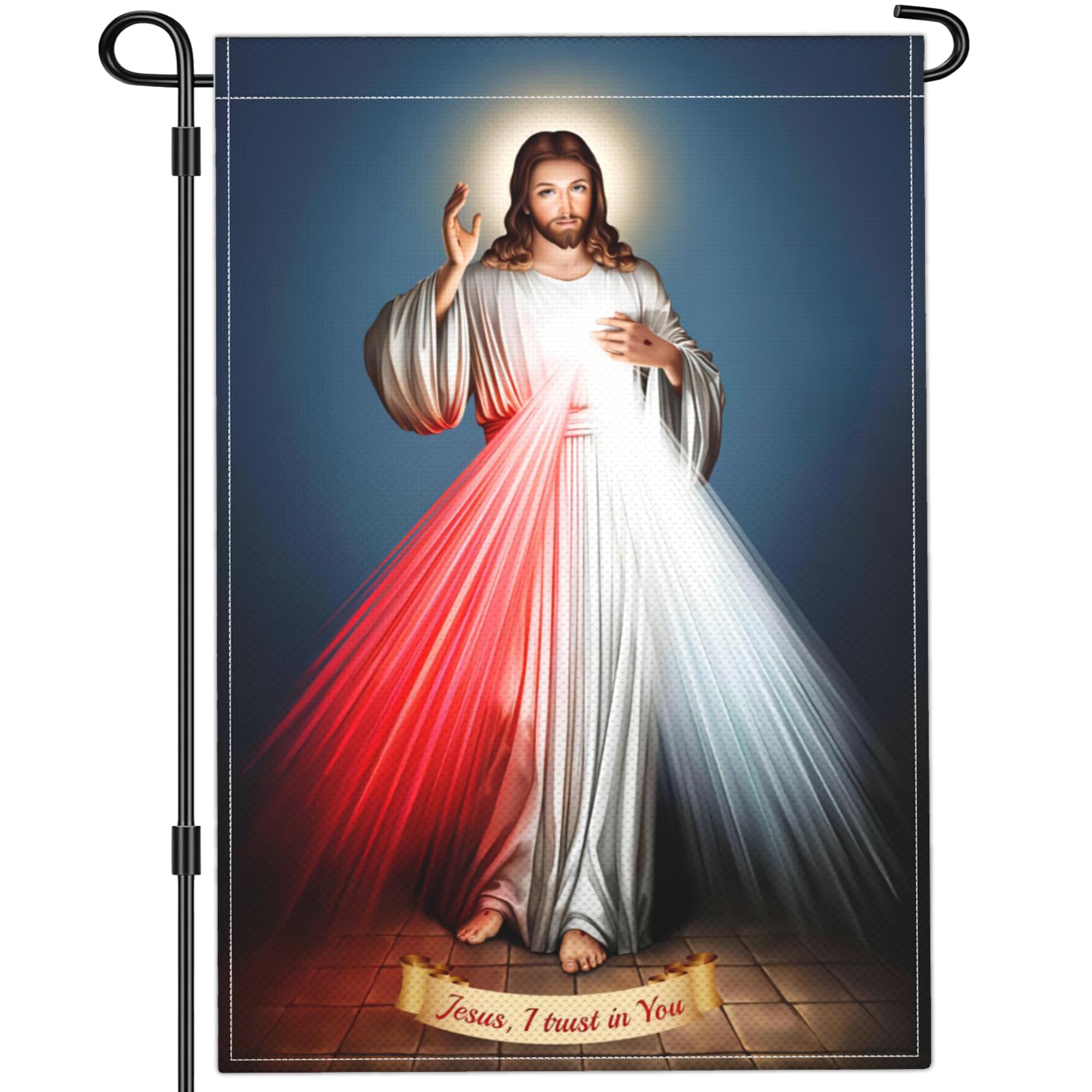 Cuiliqun Divine Mercy Jesus Garden Flag Christian Sacred Heart of Jesus Amercian Flag Garden Flags for Outside 12x18 Inch Double Sided Outdoor Faith