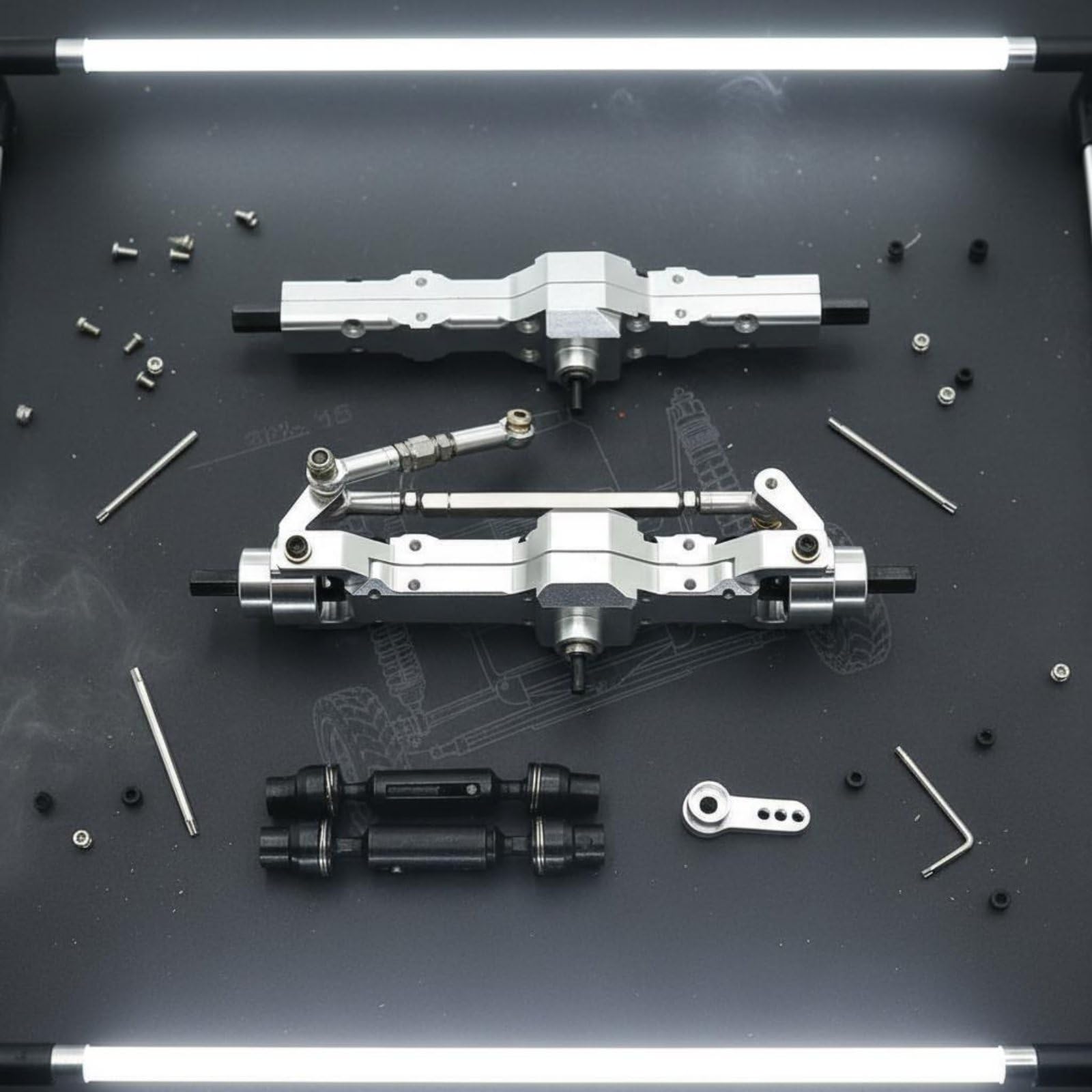 Eje de Vehículo Conjunto Eje Delantero Trasero Transmisión Tracción Carcasa de Metal Reforzada Renovación Completa para RC 1/10 C74 y /16 Adecuado para Escalada Rutas Aficionados, Rojo