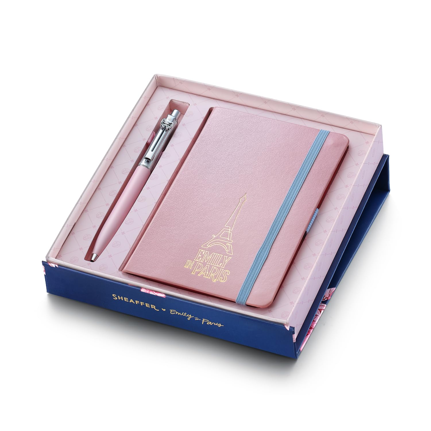 Sheaffer Sentinel Emily in Paris E321 Ballpoint Pen, Pink Matte Finish, Chrome-Plated Trims, Bow-Shaped Clip (Ballpoint Pen and Hardbound Notebook) - Image 2