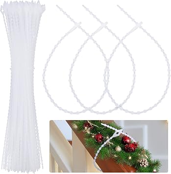 codree 100 Pcs Reusable Christmas Garland Ties, Adjustable Beaded Loop Cable Ties Garland Hanger, Flexible Decorative Hanging Christmas Lights Tie for Xmas Tree Wreath Stairways Banister Decoration
