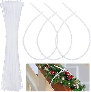 codree 100 Pcs Reusable Christmas Garland Ties, Adjustable Beaded Loop Cable Ties Garland Hanger, Flexible Decorative Hanging Christmas Lights Tie for Xmas Tree Wreath Stairways Banister Decoration