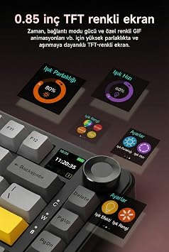 Coverzone AJAZZ AK820 MAX PLUS 75% Mekanik Klavye 8000mAh Batarya 0.85” TFT Ekran RGB Hot Swap 3 Modlu 2.4G Bluetooth Type-C Kablosuz Gaming Klavye Conta Yapısı Ses Yalıtımlı | Turuncu