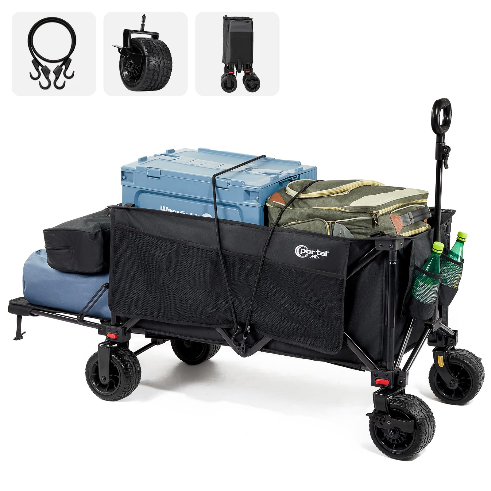 PORTAL Carro de Playa Camping Plegable con Frenos – Ruedas Anchas Todo Terreno, 300L Gran Capacidad, Puerta Trasera Ajustable, Alta Resistencia para Festival, Jardín, Compras Global Recycled Standard Global Recycled Standard Global Recycled Standard