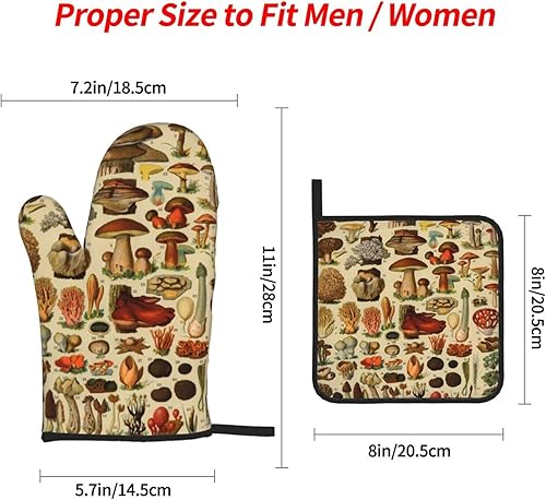 Miniatura 4 de DONMYER Juego de 4 guantes de horno de hongos y soportes para ollas, juego de guantes de cocina para hongos, resistentes al calor, agarraderas de