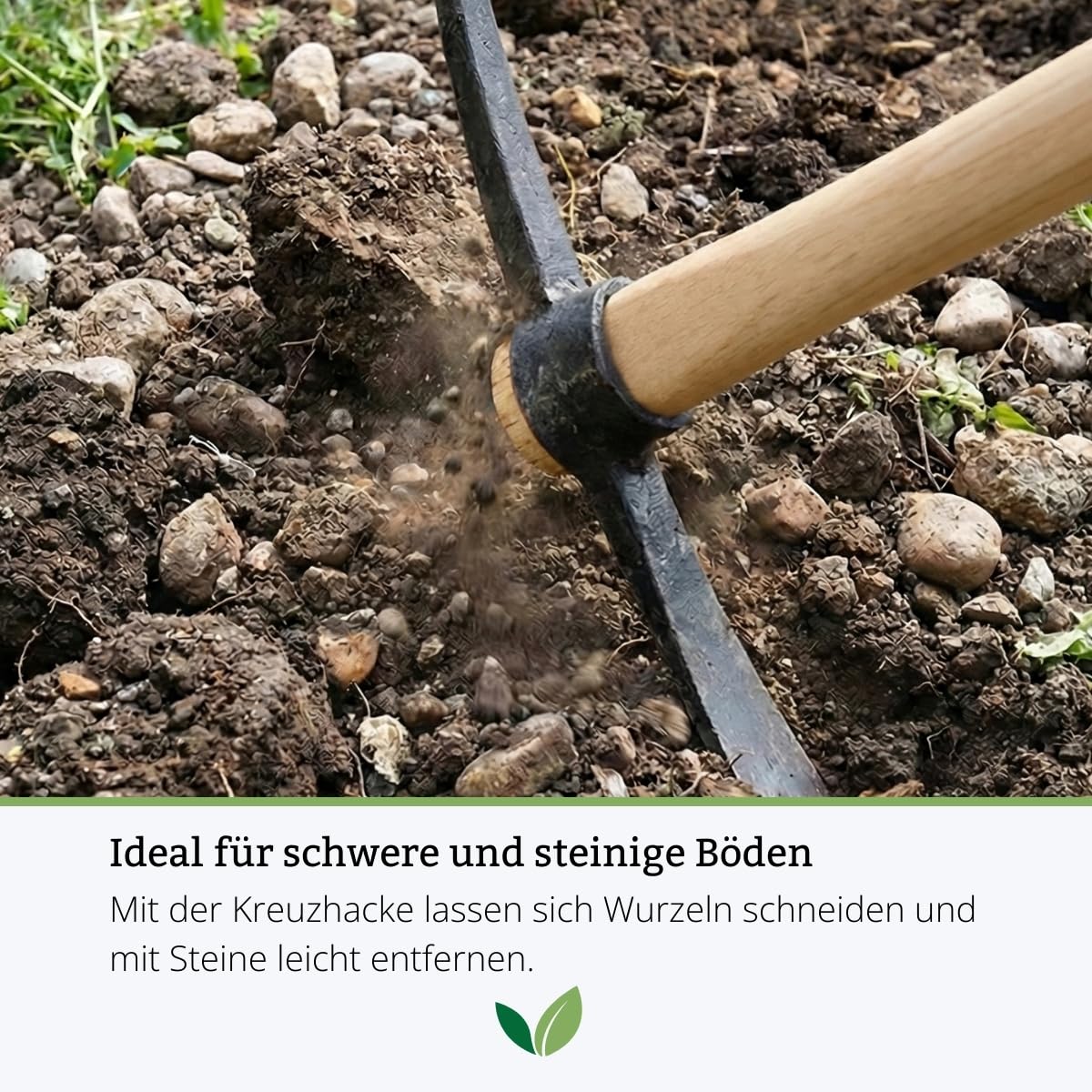 Kreuzhacke 3 kg aus gehärtetem & geschmiedetem Stahl | Stabiler Eschenstiel 95 cm | Spitzhacke & Flachhacke für Harte, steinige Böden | Wurzeln schneiden, Erde lockern, Gartenhacke