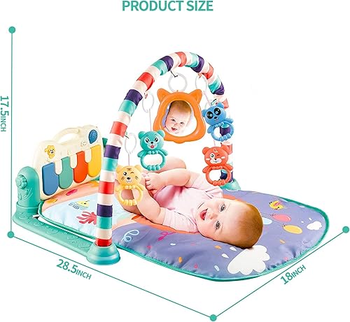 Miniatura 2 de Tapete de juego de gimnasio para bebés, tapete de piano para patear y jugar, tapete para el tiempo boca abajo, centro de actividades con espejo para