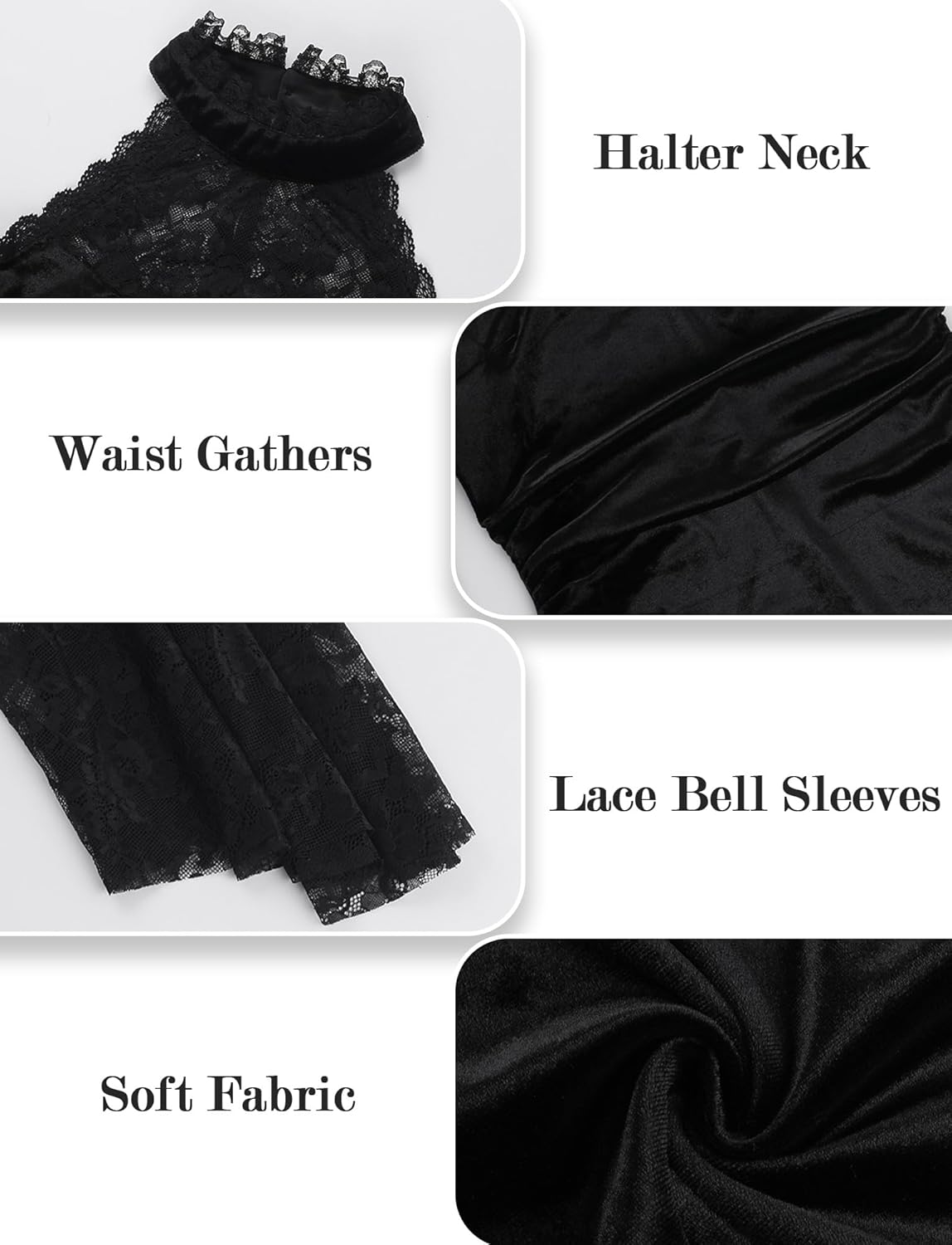 FEOYA Women Gothic Black Dress Bat Wing Sleeve Witch Costume Vintage Victorian Dresses Halloween Cosplay Clothes - Image 5