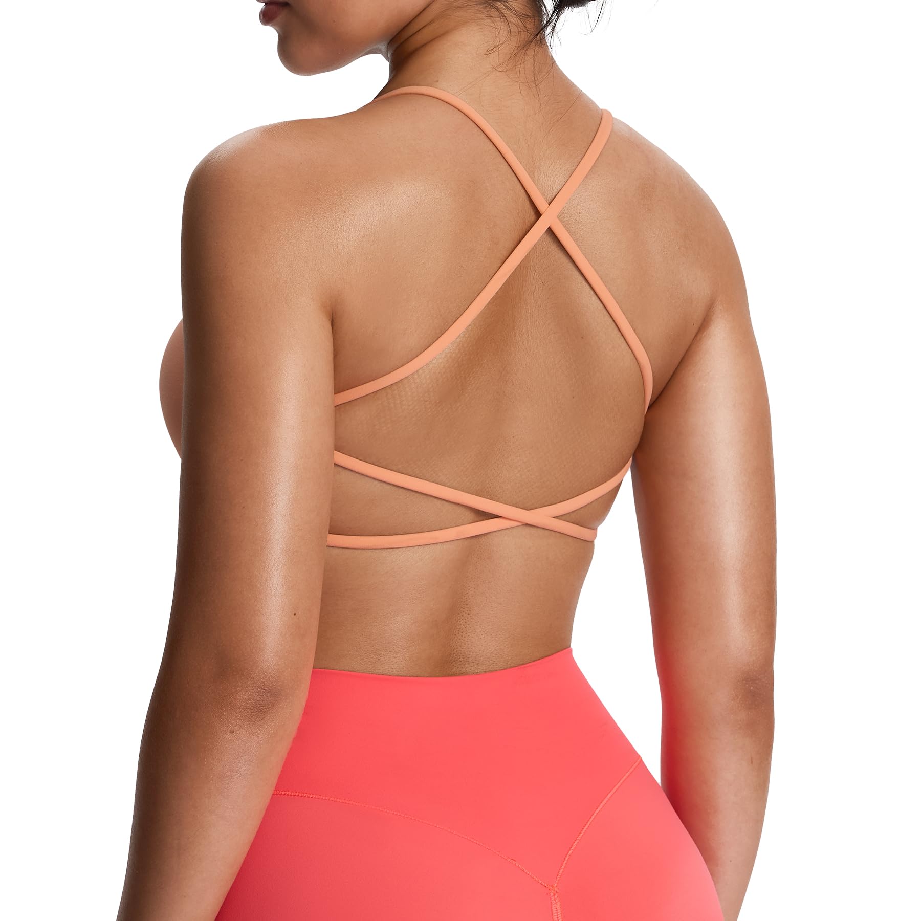 Aoxjox Women's Workout Sports Bras Fitness Backless Padded Ivy Low Impact Bra Yoga Crop Tank Top, Papaya, S