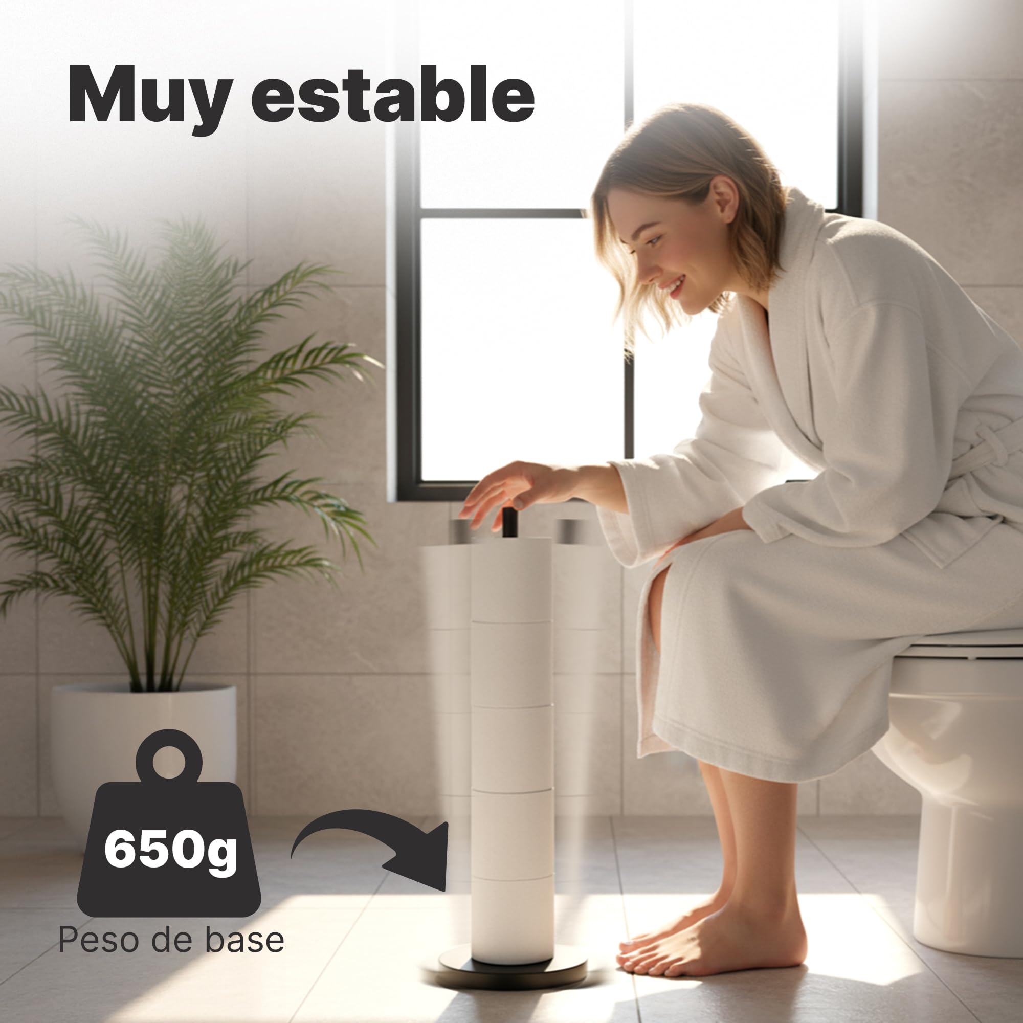Minismus portarrollos Papel higienico de pie con Base ponderada para Uso Estable, portarrollos de Papel higiénico de Acero Inoxidable con Espacio para 5 Rollos de Repuesto, cómodo y práctico