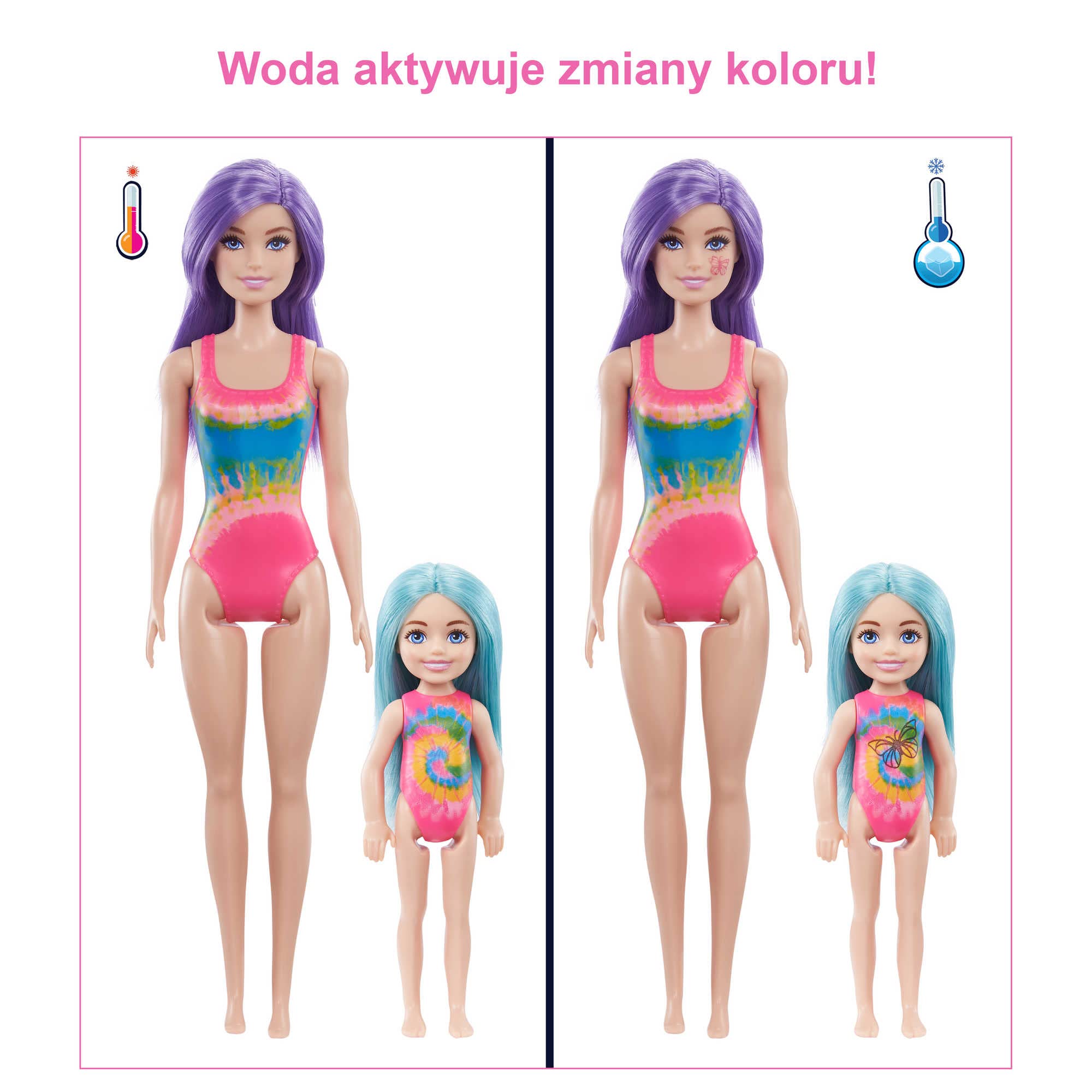 Barbie - Zestaw prezentowy Color Reveal Neon Tie-Dye - Zestaw do farbowania ubranek z lalką Barbie Color Reveal, lalką Chelsea i zwierzątkiem - Akcesoria i ubranka do farbowania, HCD29