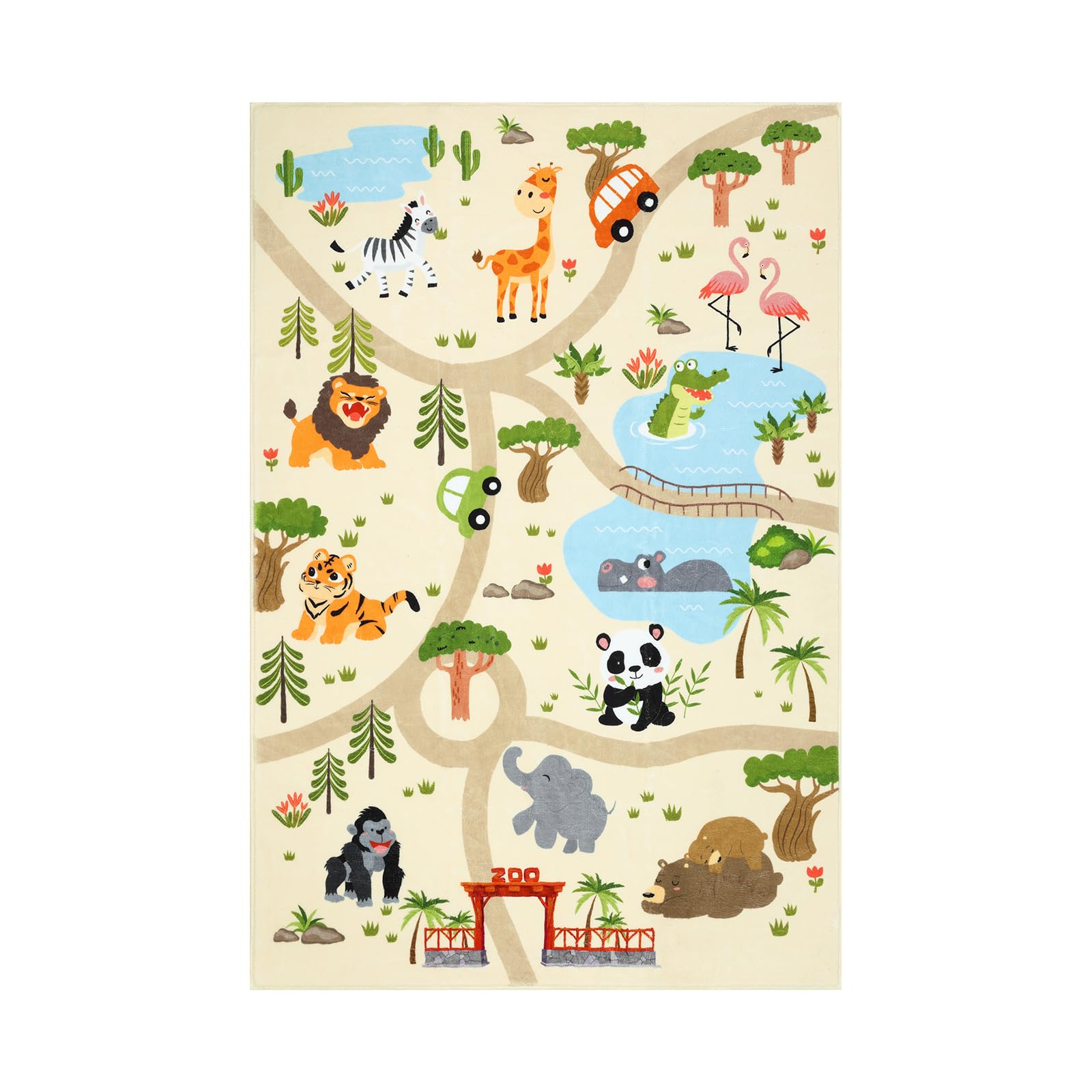 Enyhom Alfombra Infantil Habitacion Lavable, 100 x 150 cm Ultra Suave Alfombra Niños Antideslizante Motivos Animales Alfombra Juegos Bebe Zoológicos Tapete Bebe para Habitacion Bebe, Guardería