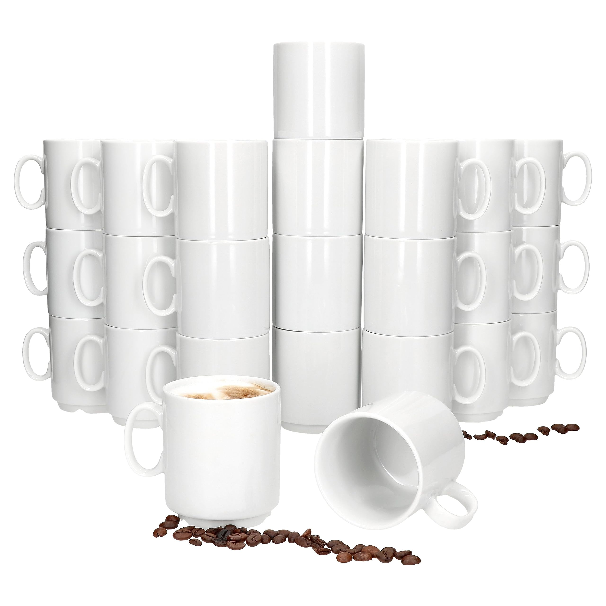 MamboCat Event 24er Set Kaffeebecher I 250 ml I weiße Porzellan-Becher mit Henkel 24 Personen I stapelbare Tassen für Heißgetränke wie Tee, Kakao, Latte Macchiato & Co I schickes Kaffee-Geschirr