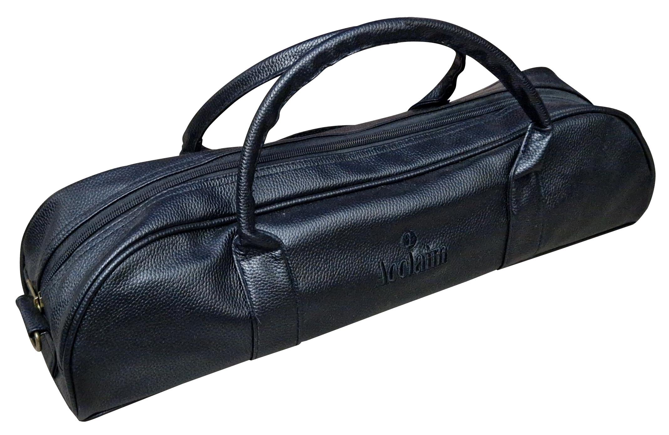 Acclaim Pontypool Rounded Style Mini Four Bowls Synthetic Grain Leather Look Lawn Green Bowling Bag with Dividers and Shoulder Strap (Black)