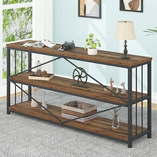 Miniatura 35 de LVB Mesa consola negra, mesa de entrada moderna para pasillo sala de estar, mesa de sofá industrial detrás del sofá, mesa de entrada de metal de