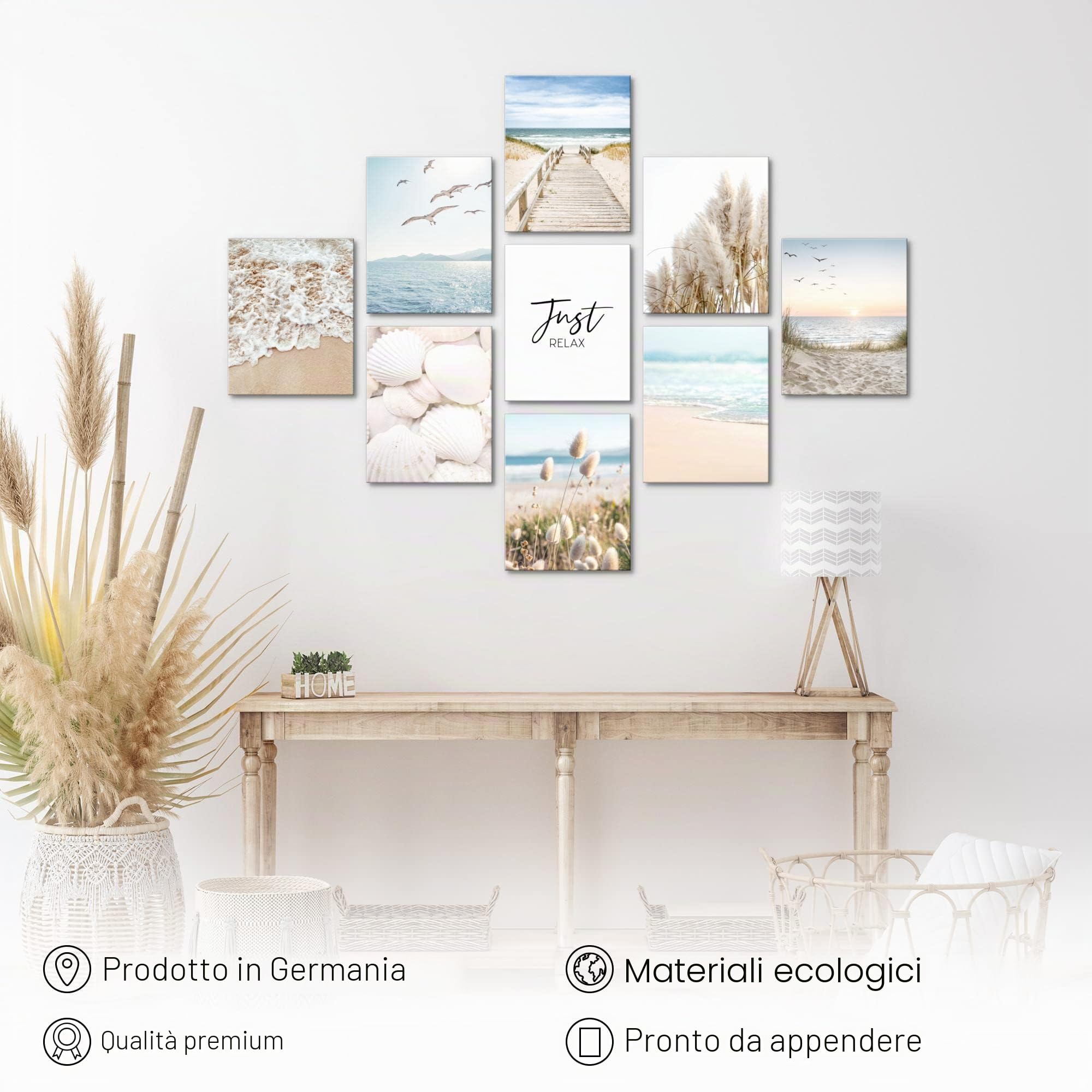 Novart Quadros - Completamente Pronto Da Appendere - Immagini - Spiaggia Mare - 9 Pezzi Set Moderni - N026091a