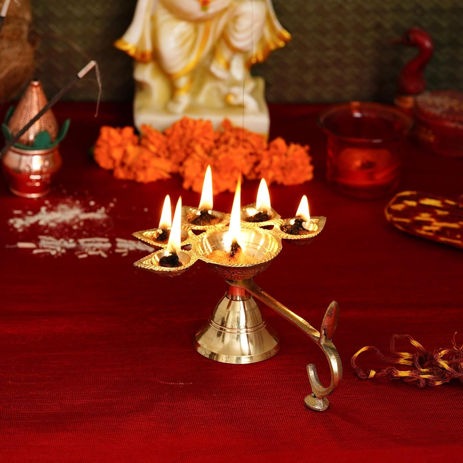 Lot de 5 Deepak en laiton de 16,5 cm pour rituel Puja et fêtes
