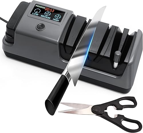 Afilador de cuchillos eléctrico para cuchillos, tijeras, ejes, afilador multifunción 5 en 1 con velocidad ajustable, molienda de diamante de 3