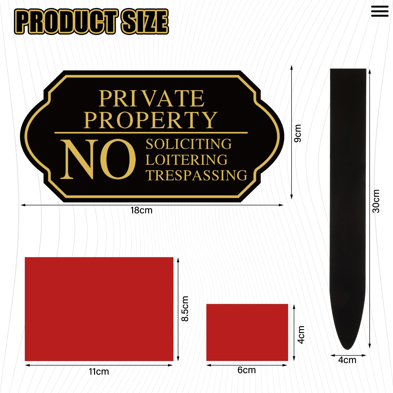 Private Property No Trespassing for House Yard No Soliciting No Loitering Signs with Stake, 7.09 x 3.54 Inch Self Adhesive Yard Warning Signs for House Outdoor Business (1 Pack)