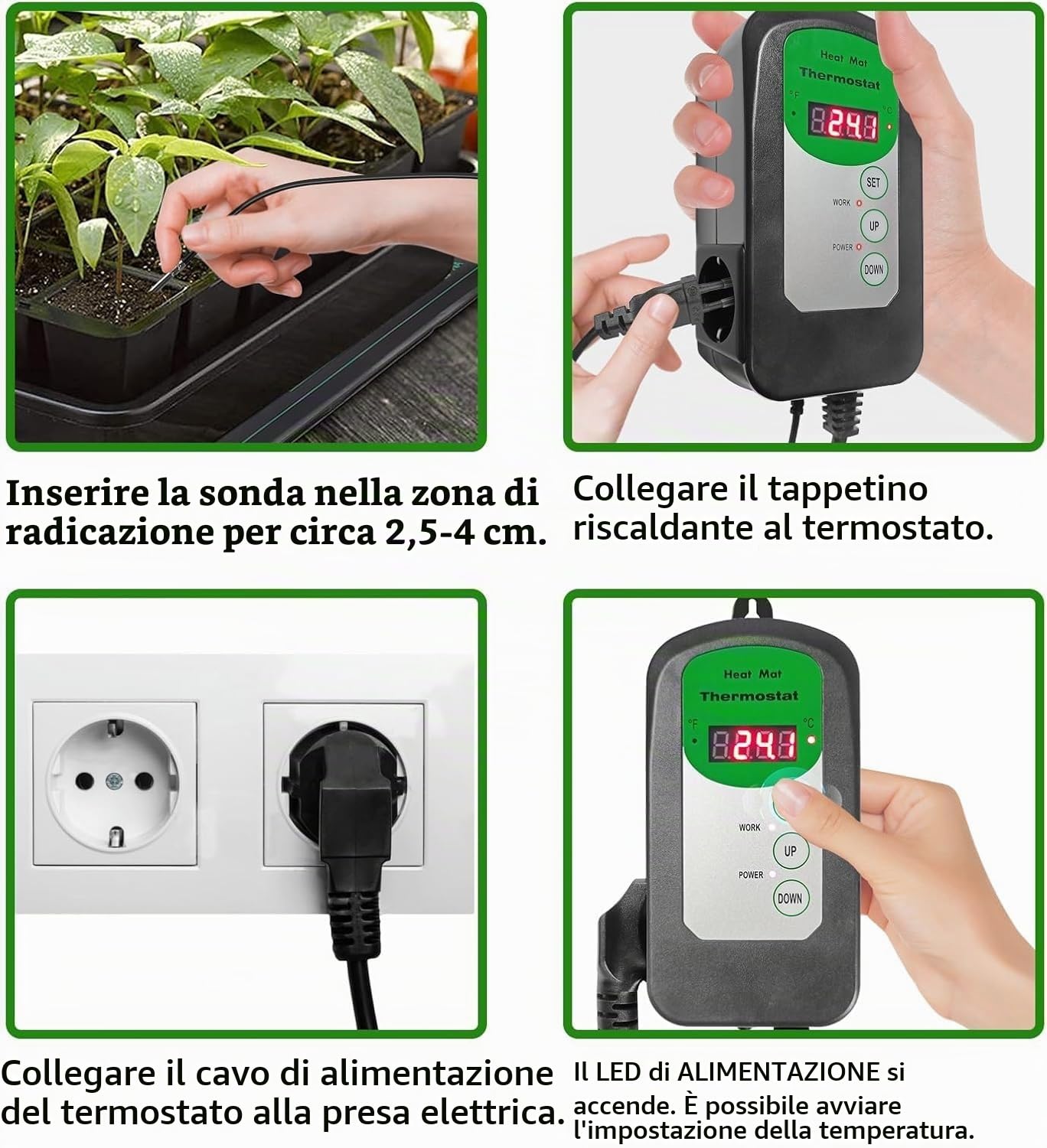 Jadeshay Termostato Per Rettili E Termostato Terrario Digitale Con Sonda Impermeabile 1.8m Controllo Temperatura 5-42℃ Presa EU 230V 1000W Per Semenzai Serre Tartarughe E Allevamento Rettili