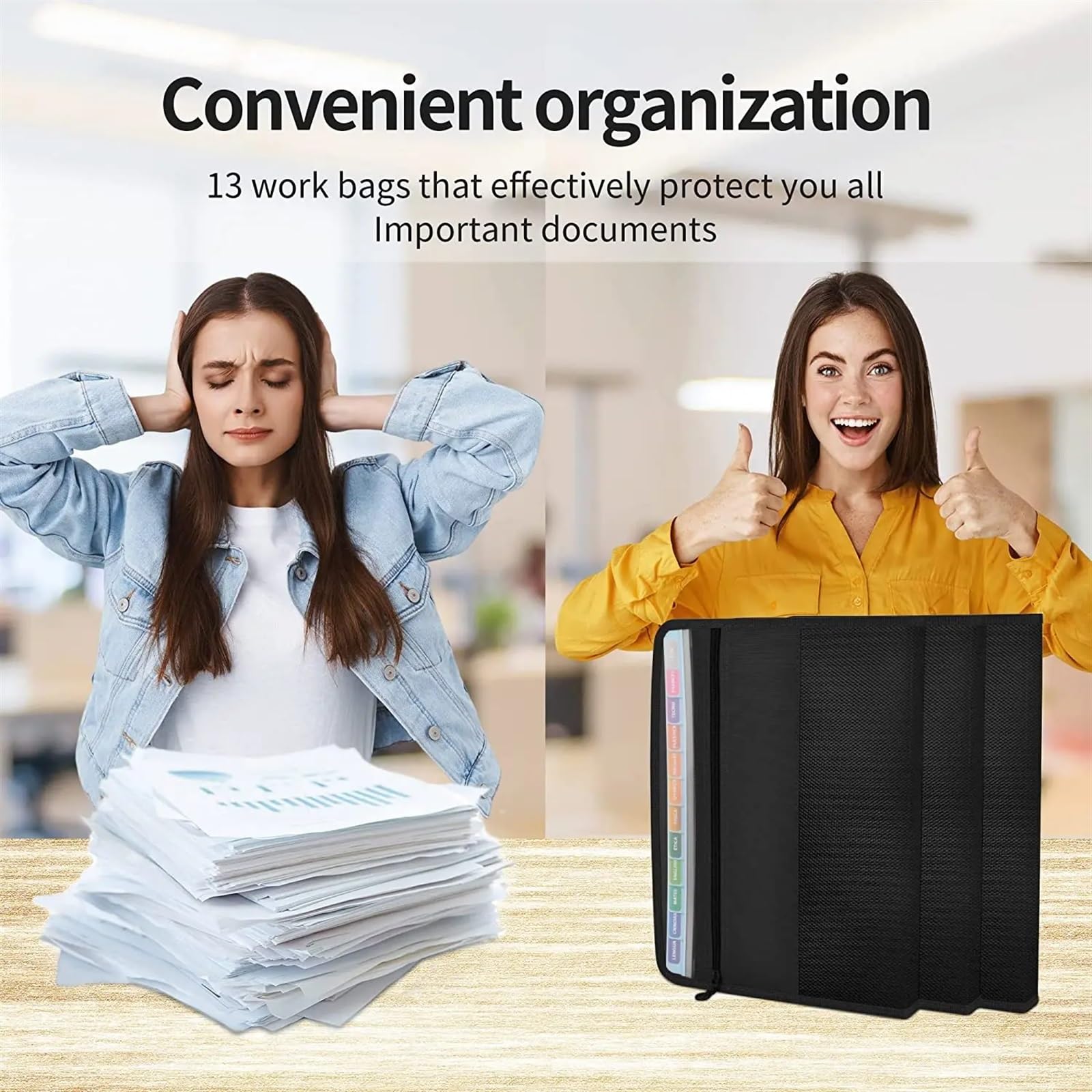 Plastikowy organizer na dokumenty typu harmonijka, 13-kieszeniowy, rozkładany teczka na dokumenty w formie akordeonu, zapinany zamek błyskawiczny(Lake Blue)
