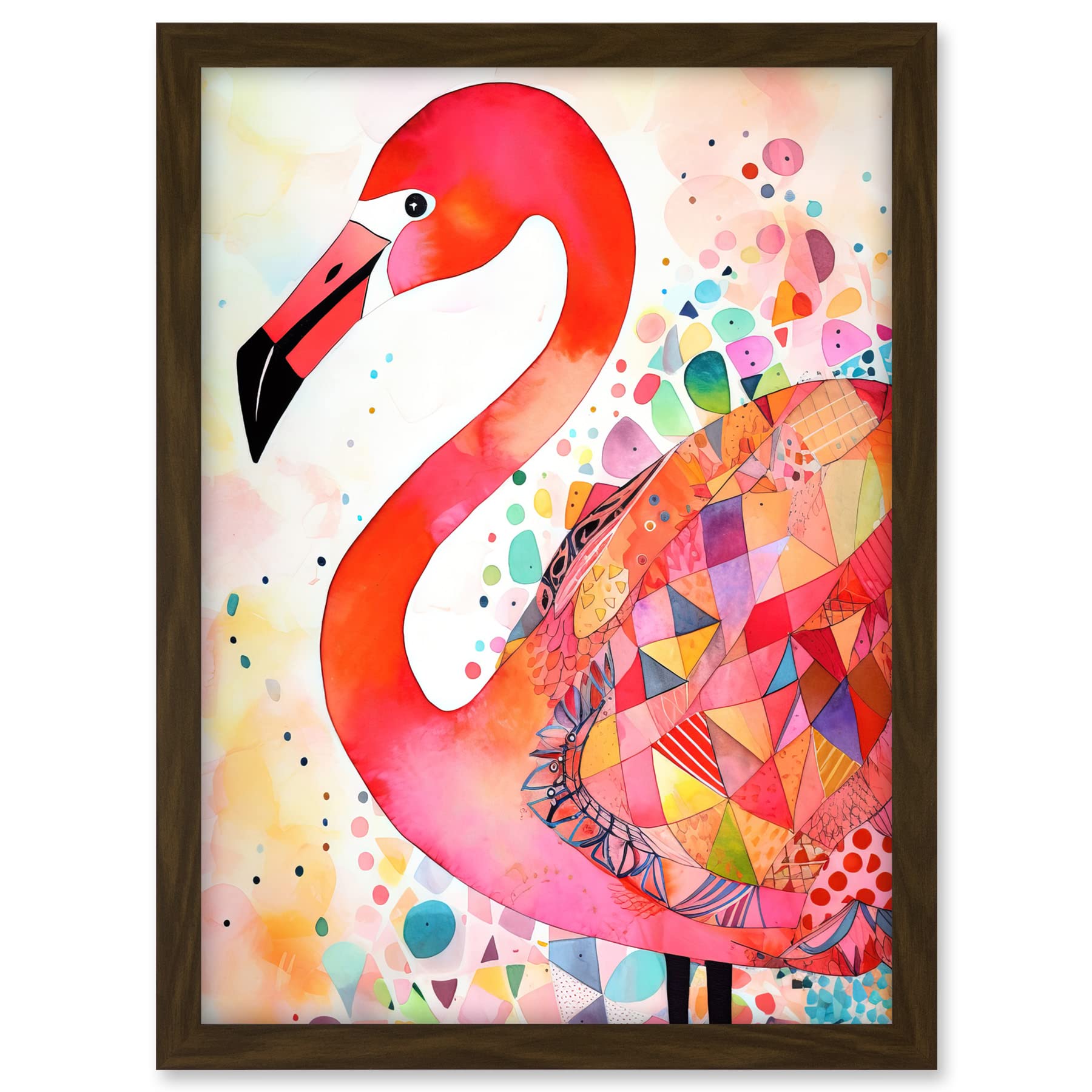 Artery8 Flamingo Bird With Patterns Folk Art Watercolour Painting Artwork Framed A3 Wall Art Print