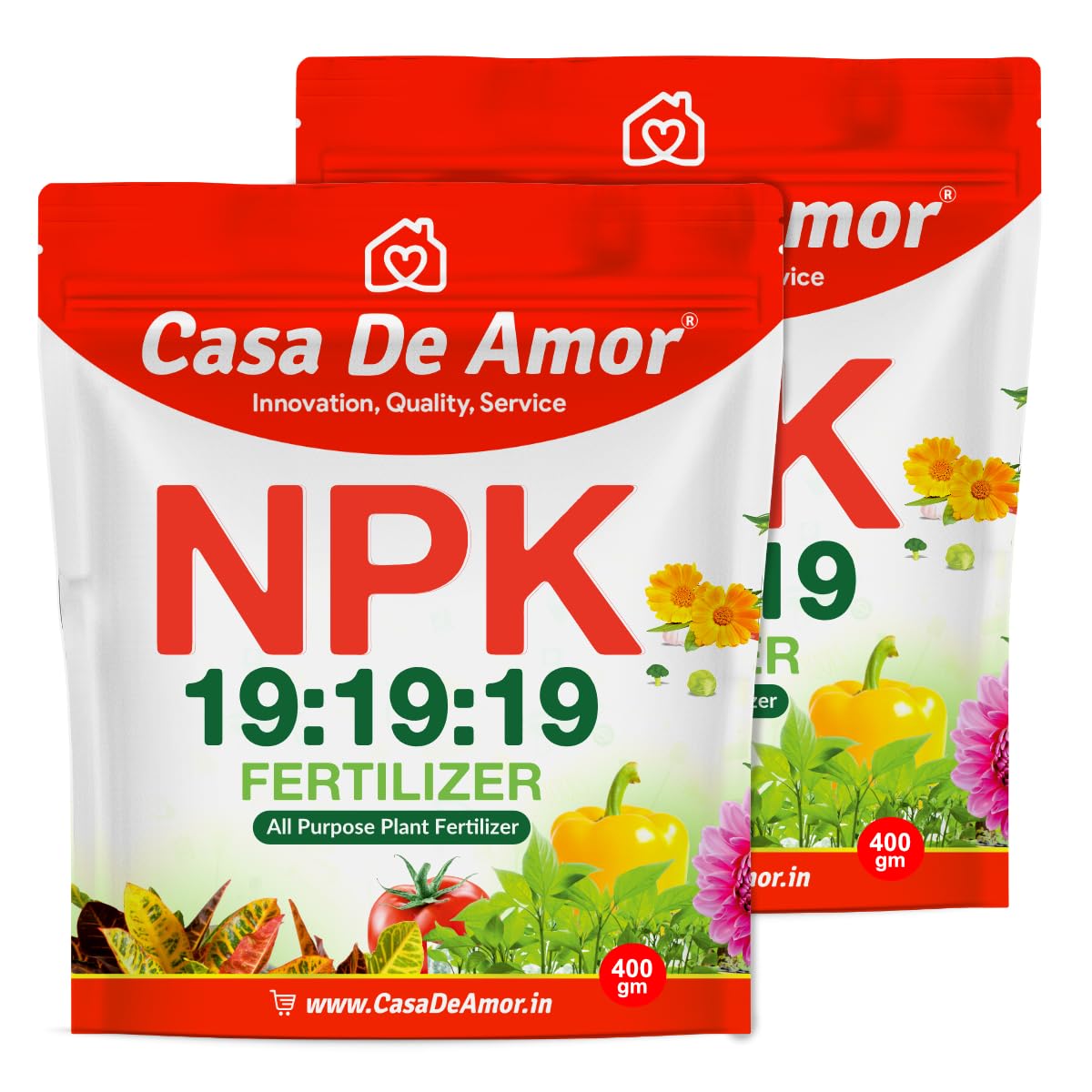 Casa De Amor Npk 19-19-19 Fertilizer | Balanced Water-Soluble Plant Food For Growth, Flowering & Yield Boost | For All Plants | 2 Pack Of 400 Gm (Total 800 Gm),Powder Casa De Amor Npk 19-19-19 Fertilizer | Balanced Water-Soluble Plant Food For Growth, Flowering & Yield Boost | For All Plants | 2 Pack Of 400 Gm (Total 800 Gm),Powder