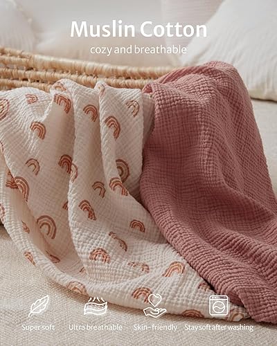 Miniatura 42 de Blissful Diary Fundas para cambiador de muselina para niñas y niños, algodón ultra suave y transpirable, 2 paquetes (Verde romano y hoja), fundas