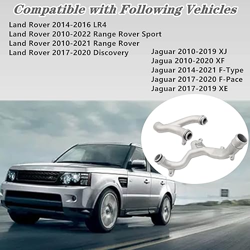 Miniatura 3 de Tubo cruzado de refrigerante de motor de aluminio para Land Rover LR4 2014-2016 y Jaguar XJ 2010-2019 Termostato Top Crossover Colector, números de