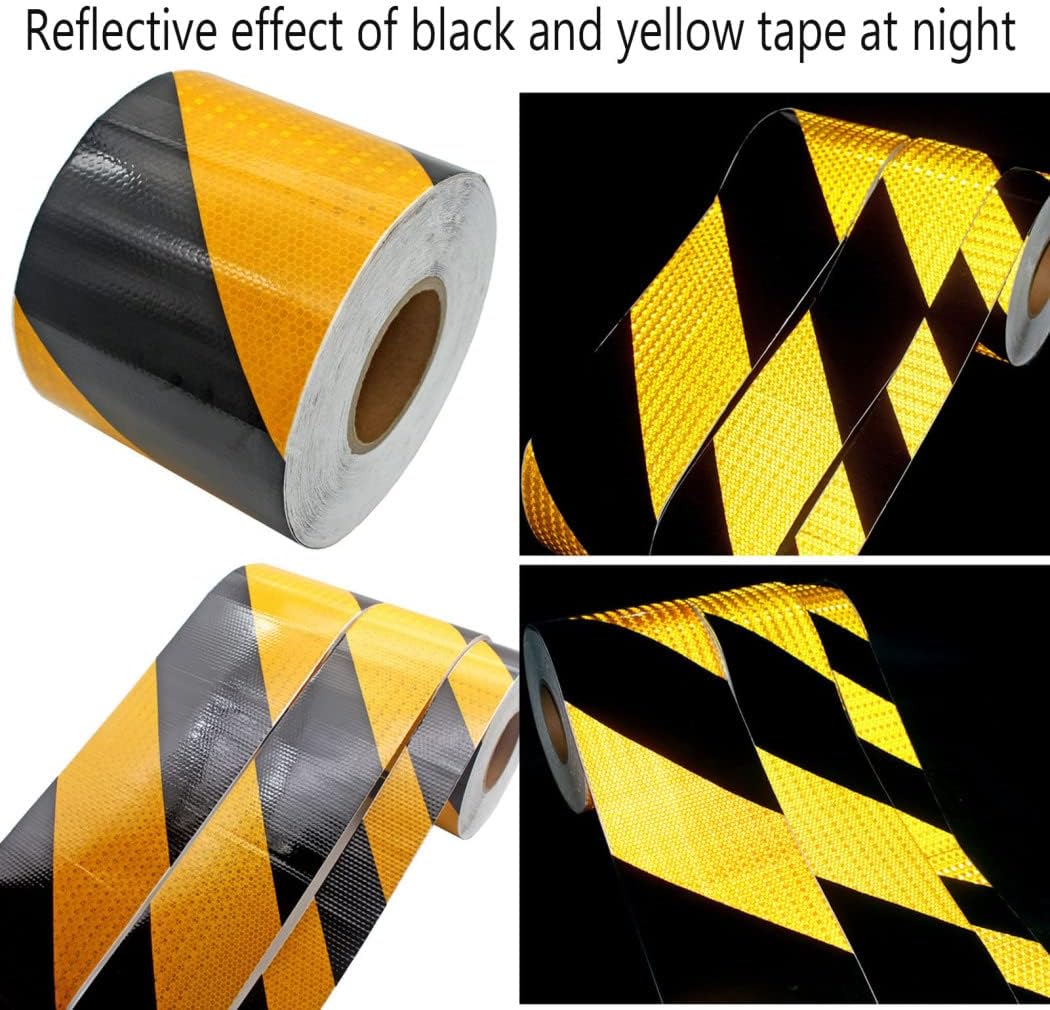 Reflective Tape, Adhesive Warning Tape, Reflective Tape Self Adhesive Safe Marking Tape Warnig Night Reflective Sticker 5 cm X 3 Meters(Black and Yellow)