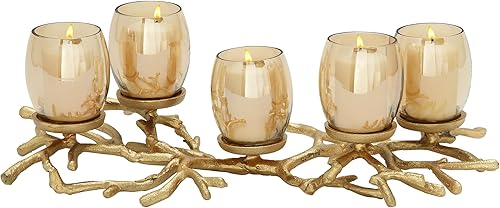 Deco 79 94916 Portavelas de aluminiovidrio, 19 "x 6", dorado