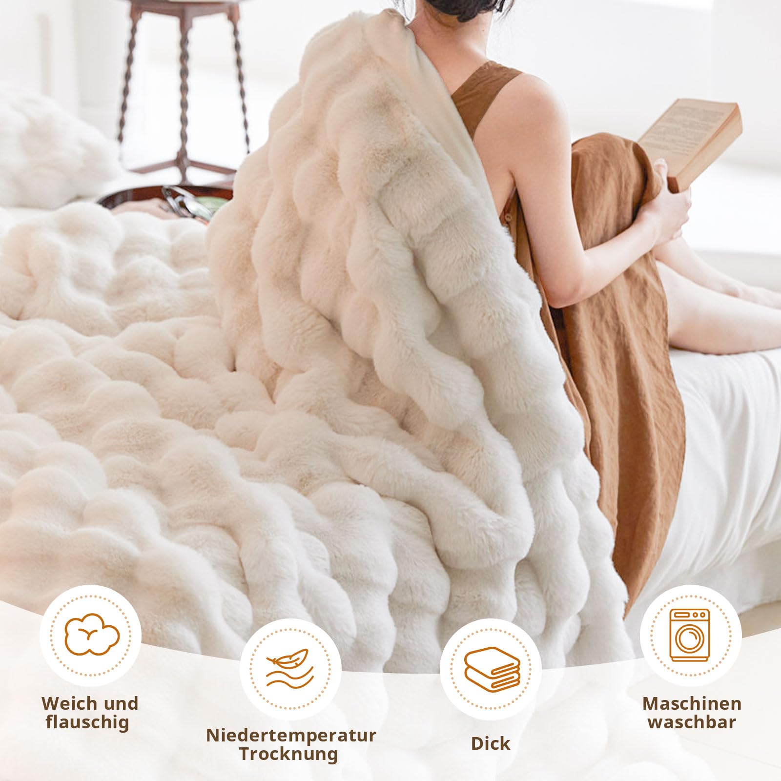 Miyacare Knuffeldeken, 200 x 230 cm, konijnenpluche deken, super zachte woondeken, dikke woondeken, dikke 1000 g/m², bankdeken, warme sprei, bankdeken voor bank, slaapkamer, kantoor (hemelsblauw, W200