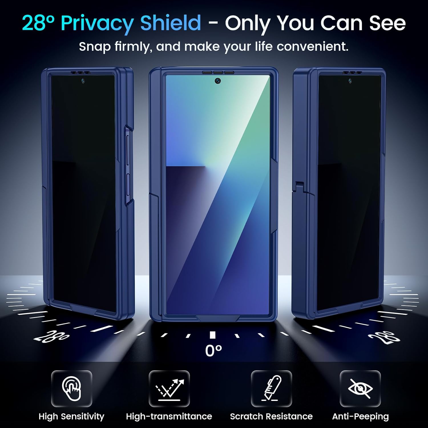 for Samsung Galaxy Z Fold 7 Case with Privacy Screen Protector, [Compatible with Magsafe] [Hidden Kickstand][Hinge Protection] Full Body Hard Shockproof Slim Phone Cover for Z Fold 7 - Blue - Image 5
