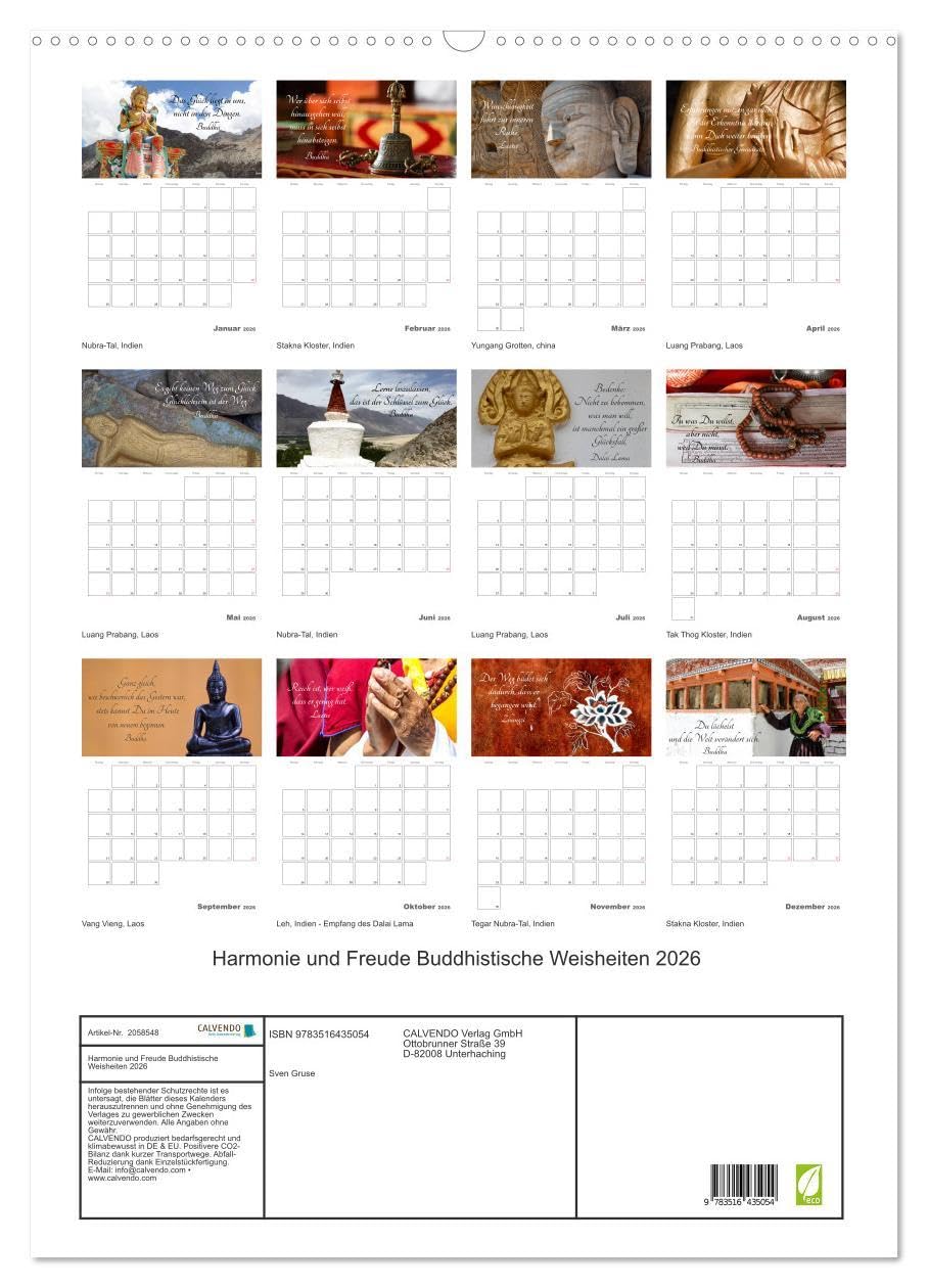 Harmonie und Freude Buddhistische Weisheiten 2026 (Wandkalender 2026 DIN A2 hoch), CALVENDO Monatskalender: Ein Planer mit buddhistischen Weisheiten für die ganze Familie (CALVENDO Glaube)