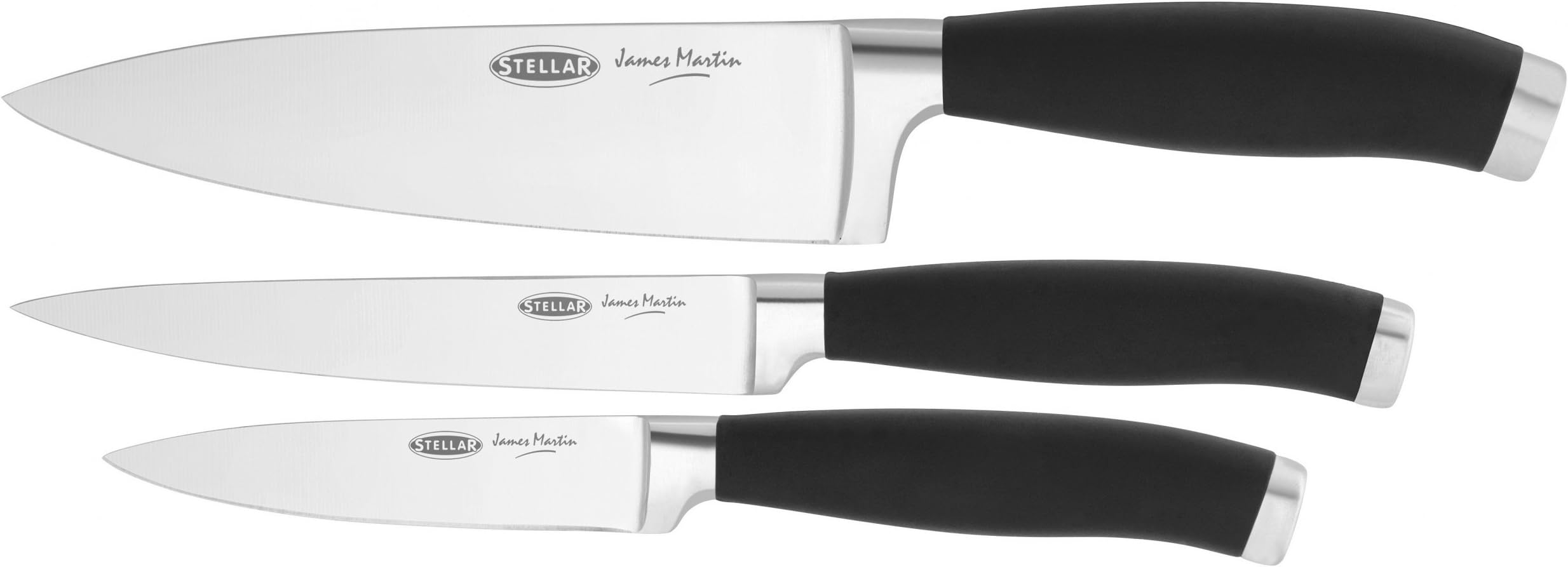 Stellar James Martin Kitchen Knife Set Block Carbon Stainless Steel, Razor Sharp Blades, Anti-Slip Handles (Set of 3 Cook's Knives)