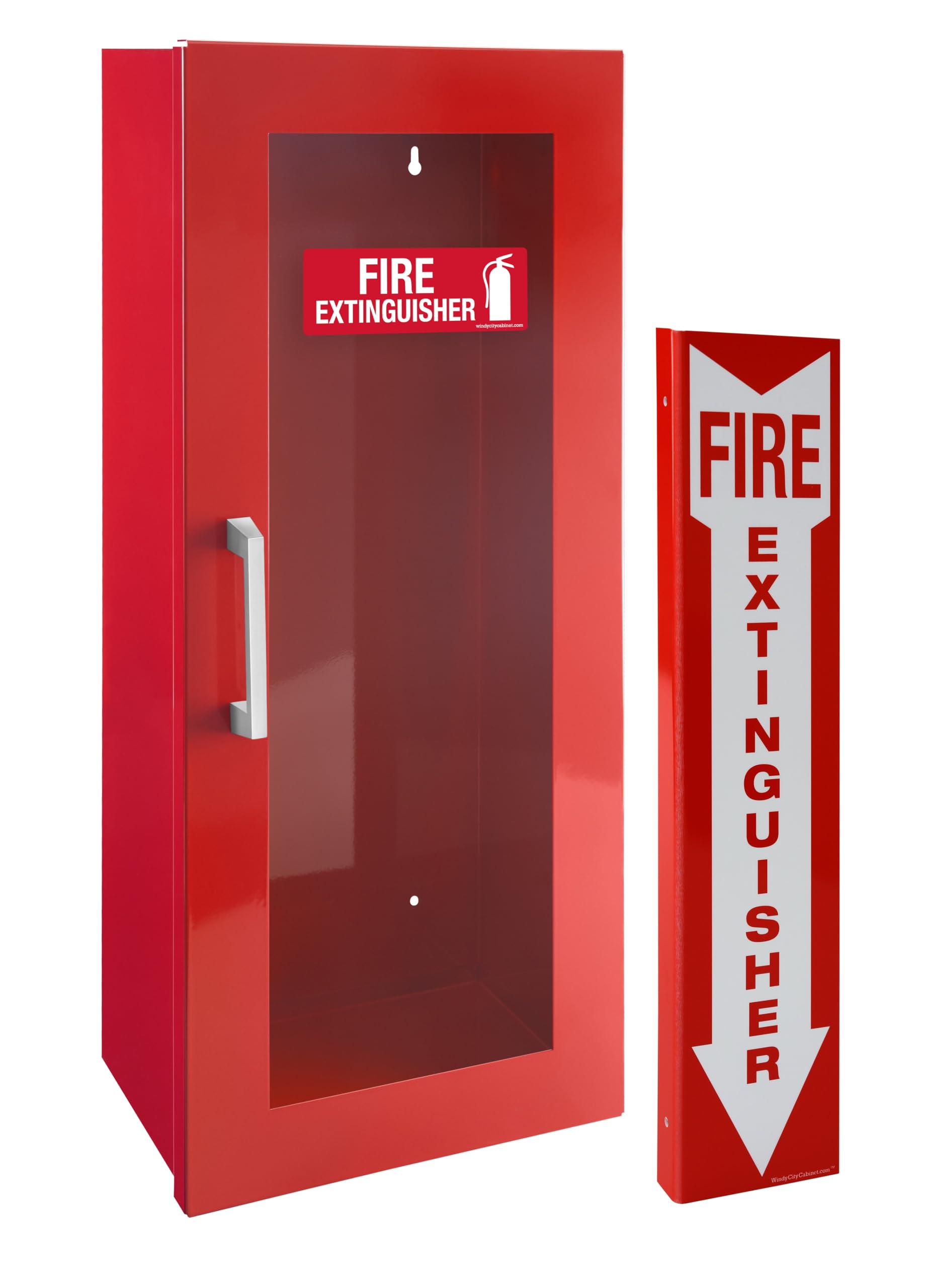 Fire Extinguisher Cabinet &amp; Sign Bundle - 22 Gauge Steel - Red