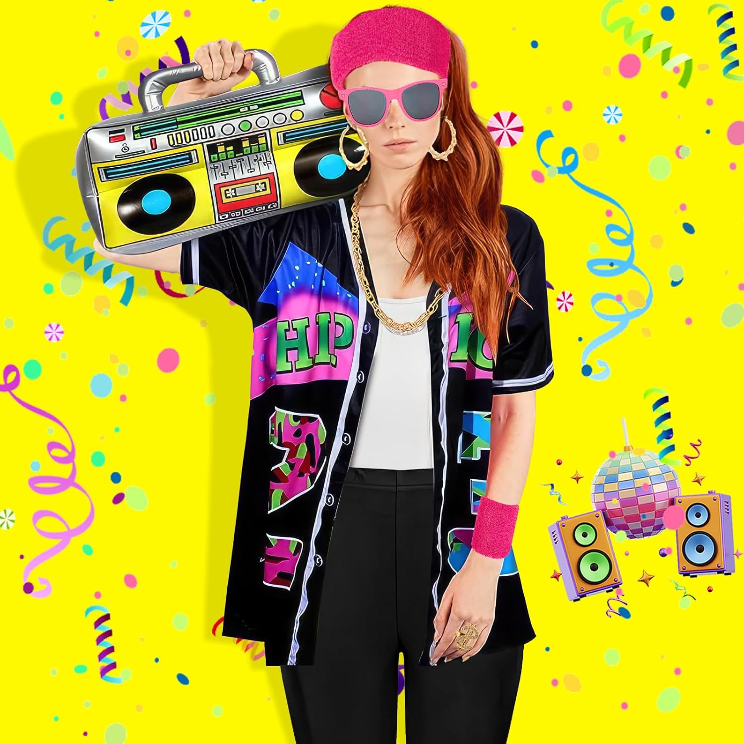 80s 90s Outfit for Women Hip Hop Costume Set Baseball Jersey T Shirt Yoga Pants Rapper Accessories Cosplay Party - Image 5