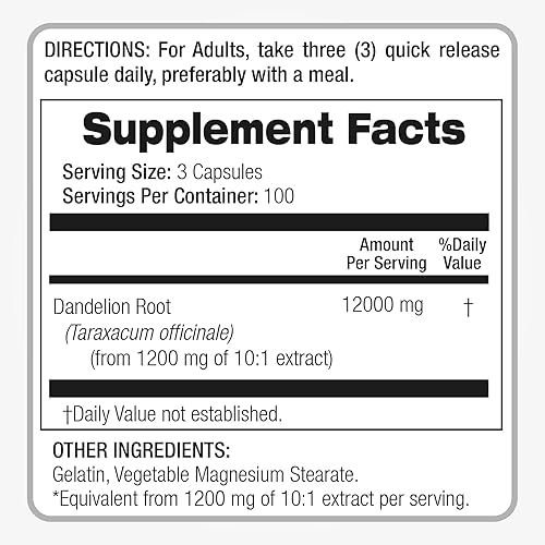 Miniatura 3 de FITO MEDIC'S Laboratorio  Suplemento de raíz de diente de león  300 cápsulas  12000 mg  Cápsulas de raíz de diente de león  Diente de león  Extracto