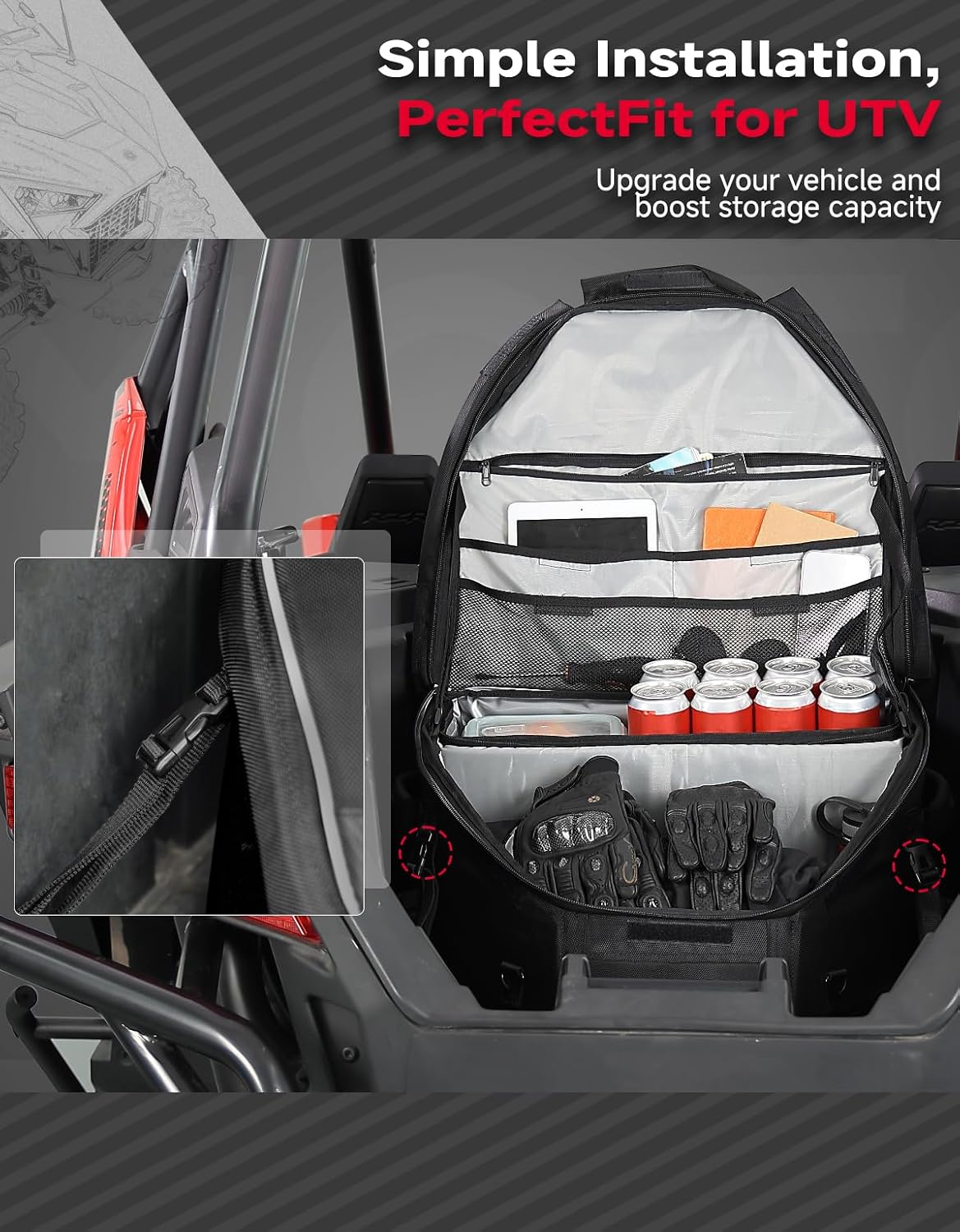 KEMIMOTO UTV Rear Storage Bag, 1680D Water-resistant Cargo Bag