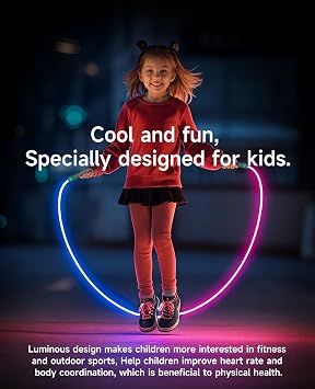 LED Light Up Jump Rope for Kids and Adult, Adjustable Glowing Skipping Rope for Boys and Girls, Colorful Luminous Jumping Rope for Fitness and Workout