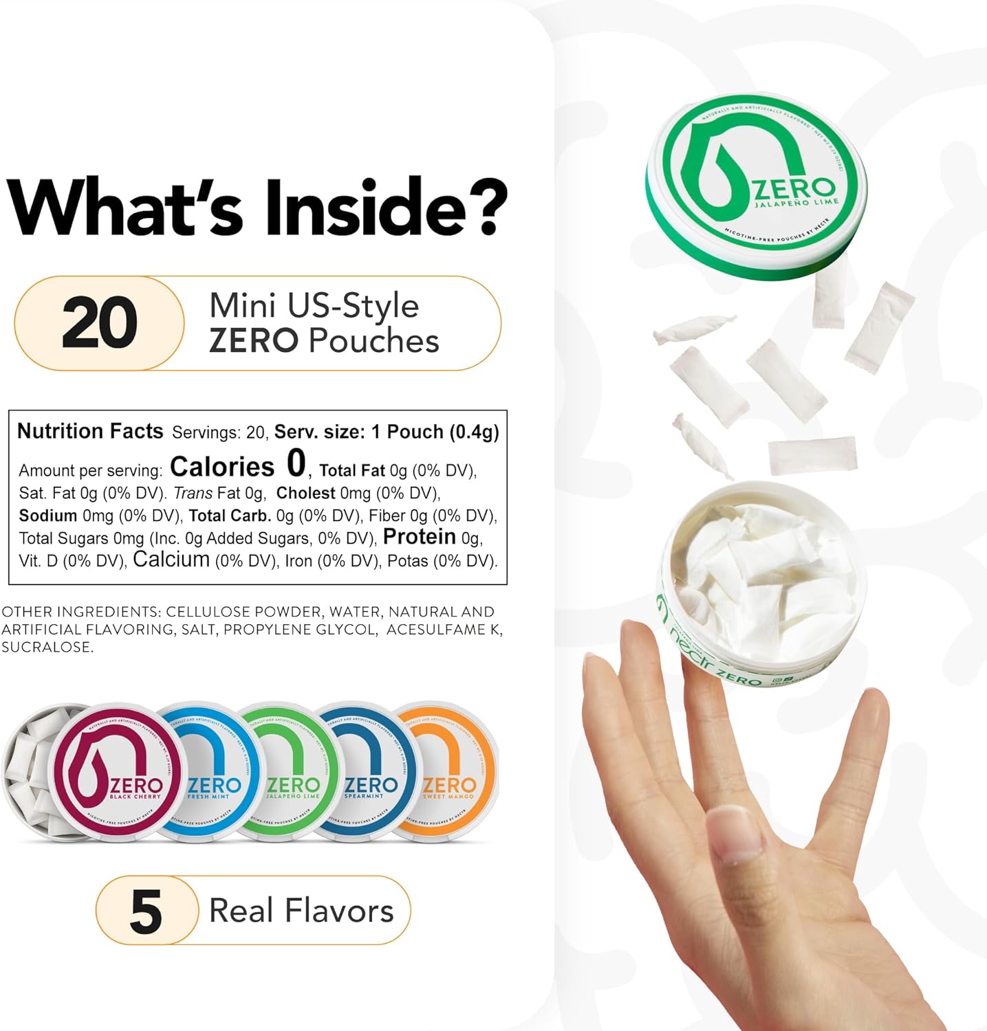 Nectr Energy Zero Pouches - No Caffeine, No Sugar, Zero Calories, Mini Pouches for Oral Fixation and Stress Relief - 4 Pucks of 20 - Spearmint Flavor - Image 5