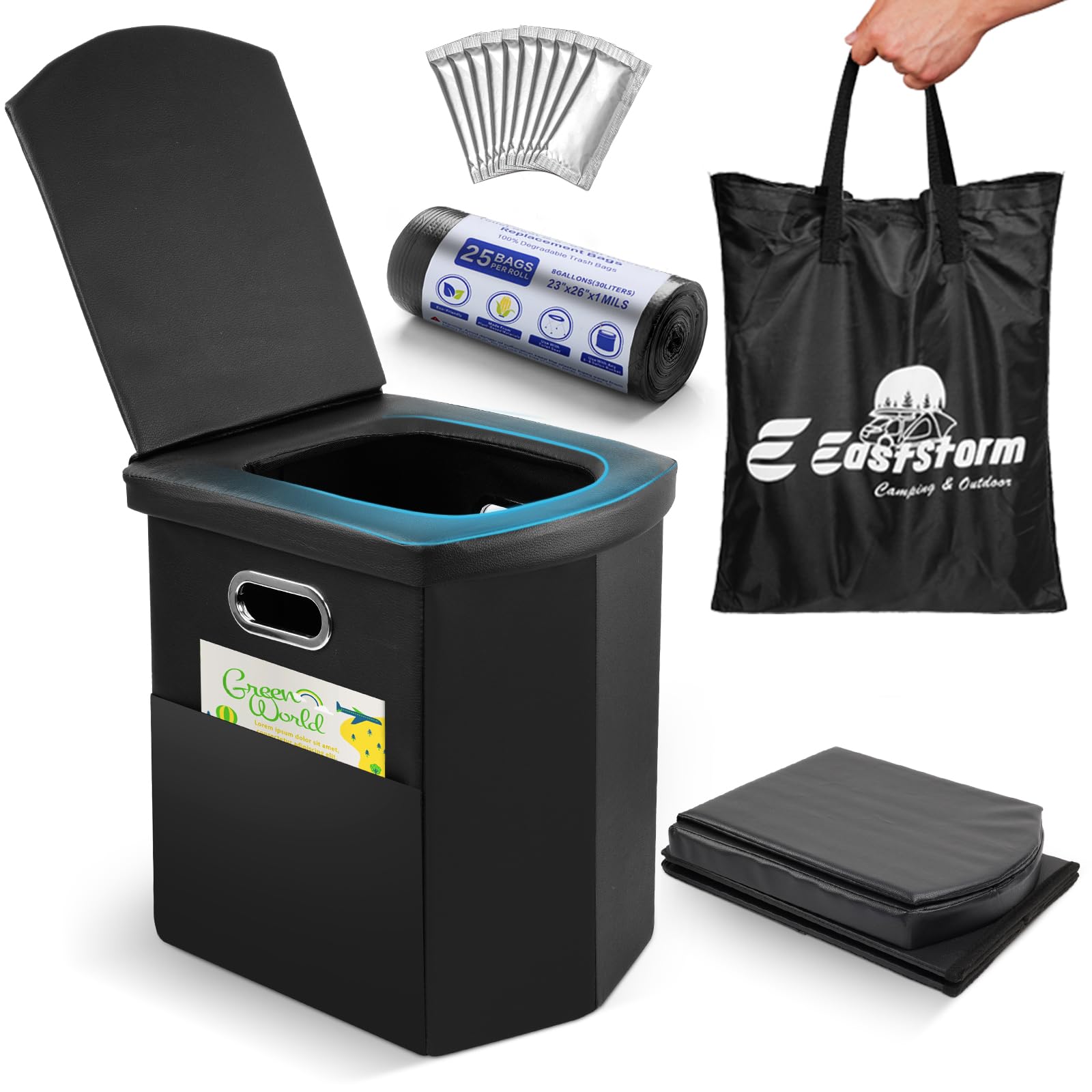 Pot de Chambre Portable E EASTSTORM avec couvercle