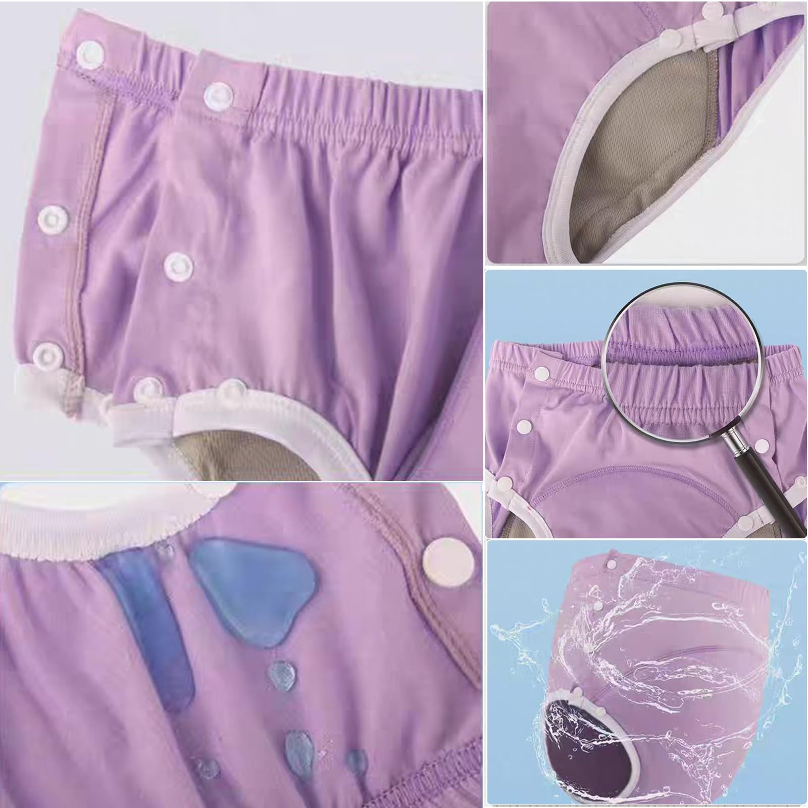 2 Stück Inkontinenz Höschen Waschbar Wiederverwendbare Stoffwindeln Stoffwindeln für Erwachsene Auslaufsichere Baumwoll Unterwäsche Inkontinenz Pants(Purple,XXX-Large)