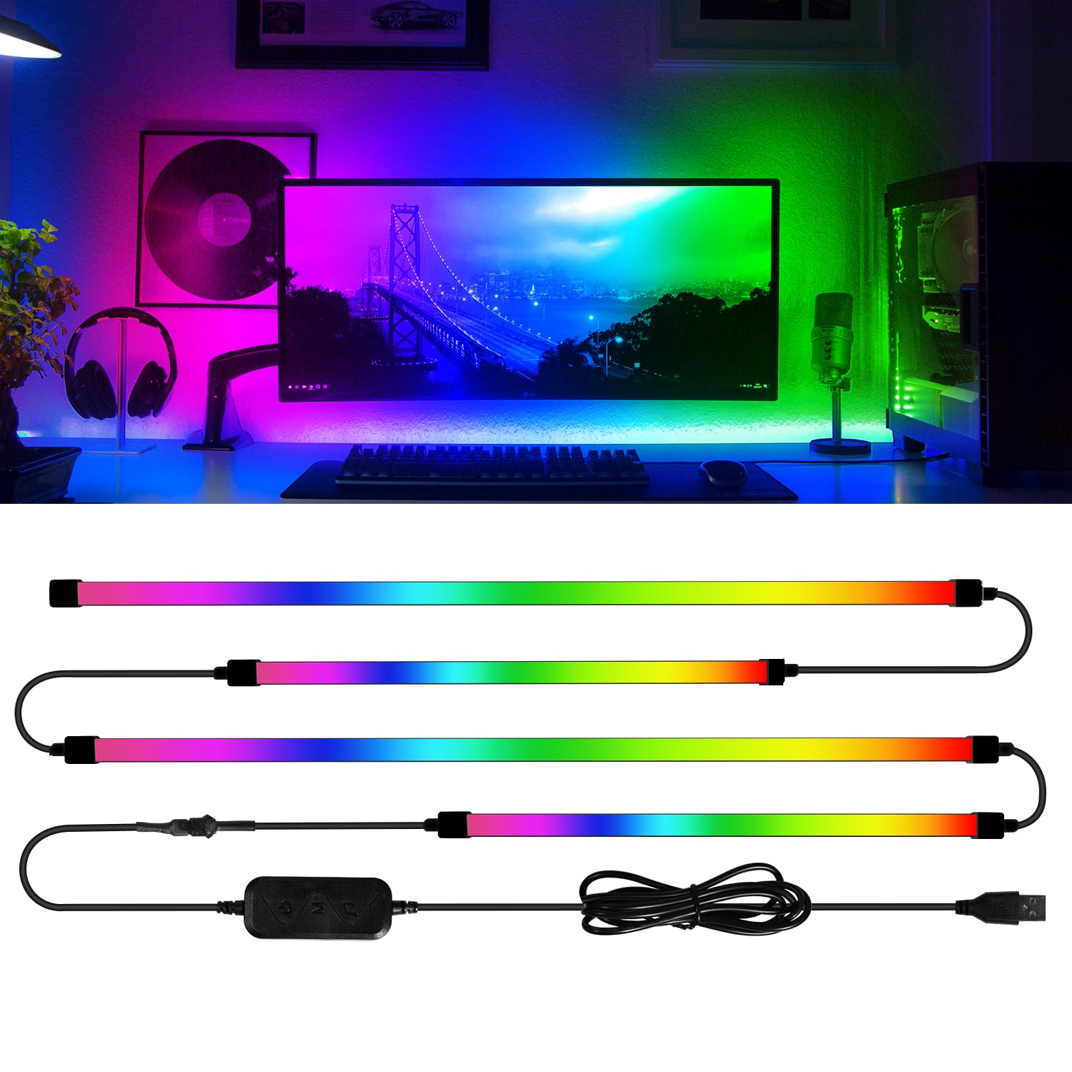 Immersive Monitor Sync Hintergrundbeleuchtung, 24 Zoll RGBIC Bildschirm Sync LED Streifen für Gaming, Filme und Musik, USB Ambient Licht Kit, Software-gesteuert und kompatibel mit Windows & Mac OS