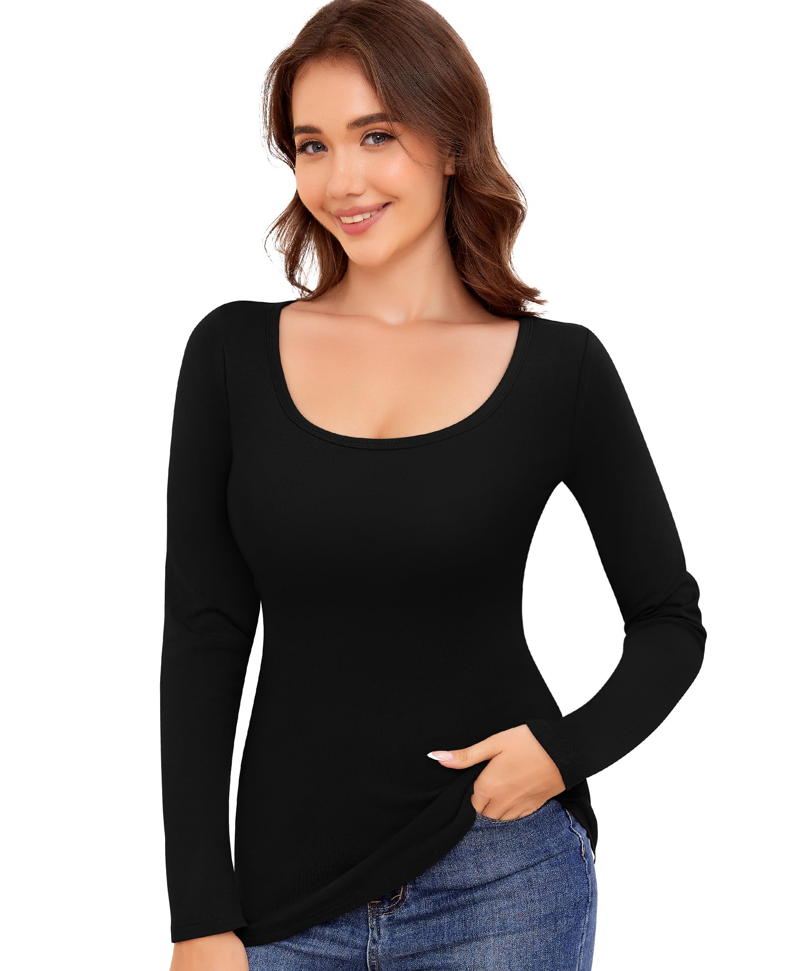 Suéter térmico para mujer, camiseta térmica de manga larga, informal, cuello redondo, camiseta de cuerpo